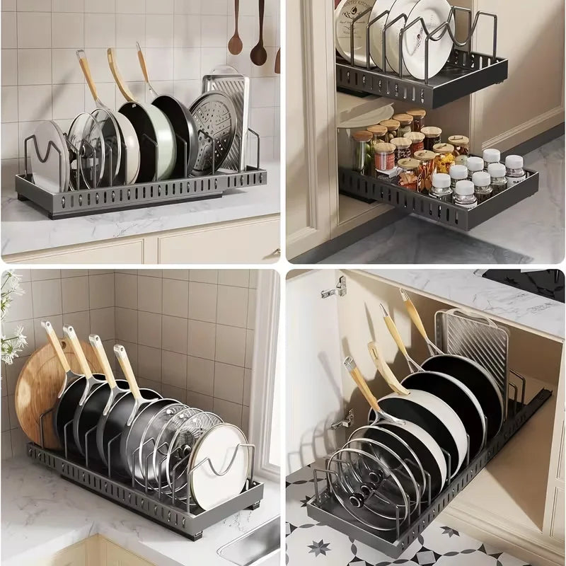 Pull-Out Pot & Pan Organizer with Adjustable Dividers