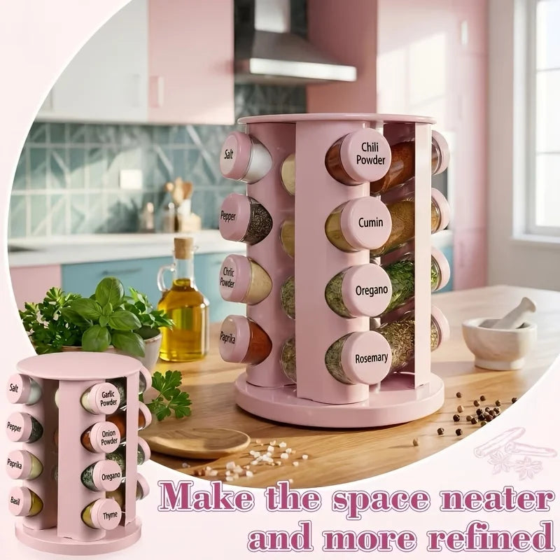 Pink 360° Rotating Spice Rack Organizer – 12 Jar Set
