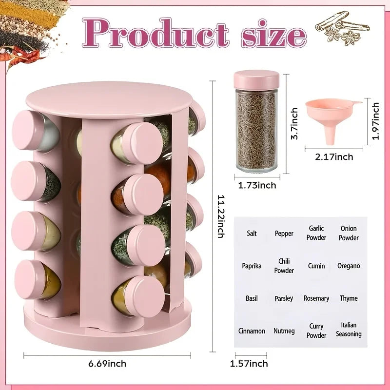 Pink 360° Rotating Spice Rack Organizer – 12 Jar Set
