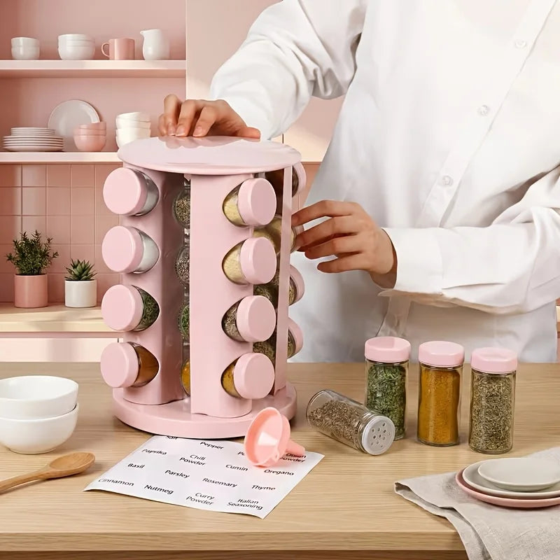 Pink 360° Rotating Spice Rack Organizer – 12 Jar Set